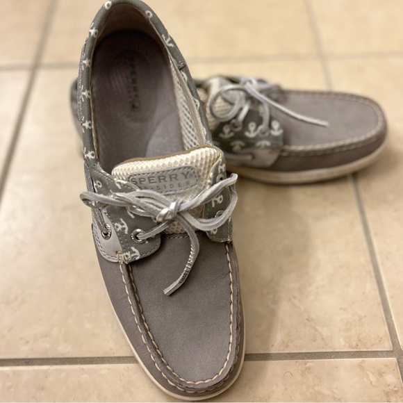 Womens Sperry Top Sider Boat Shoes Nautical Anchors Gray Size 8 - Picture 6 of 6